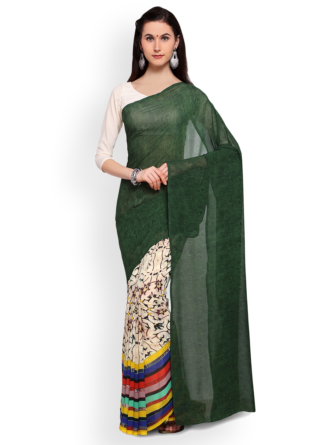 

Saree mall Green Printed Poly Georgette Saree