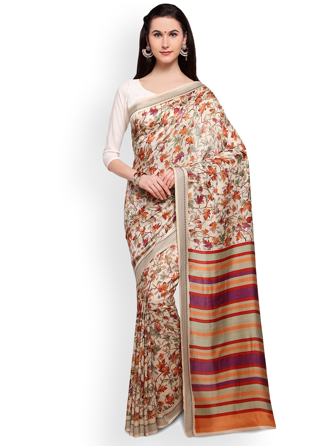 

Saree mall Beige Silk Blend Printed Bhagalpuri Saree