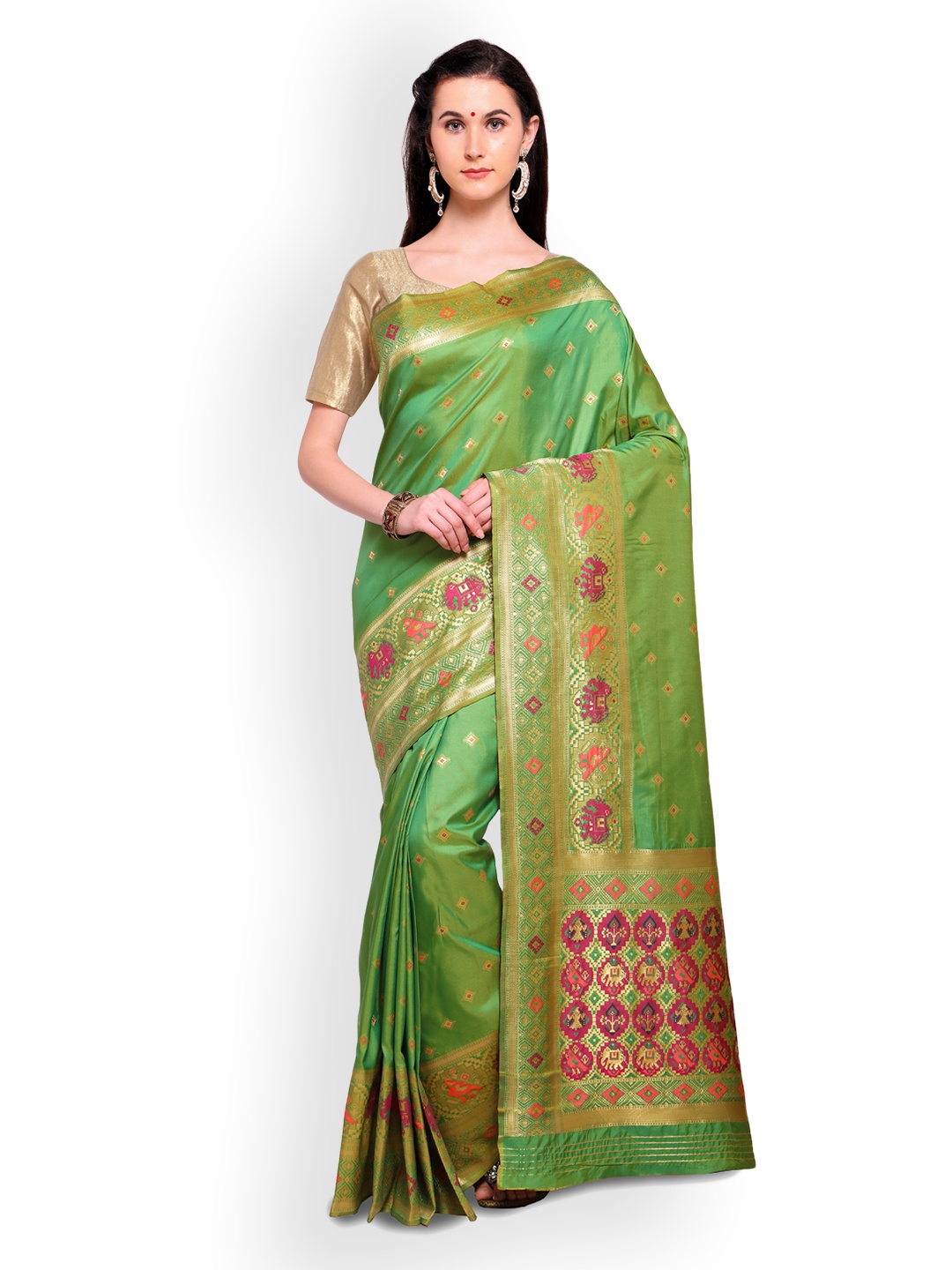 

Saree mall Green Woven Design Silk Blend Saree