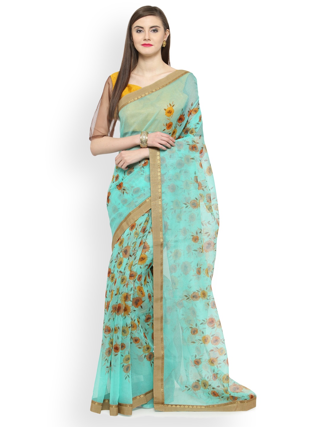 

Shaily Sea Green Printed Cotton Blend Saree