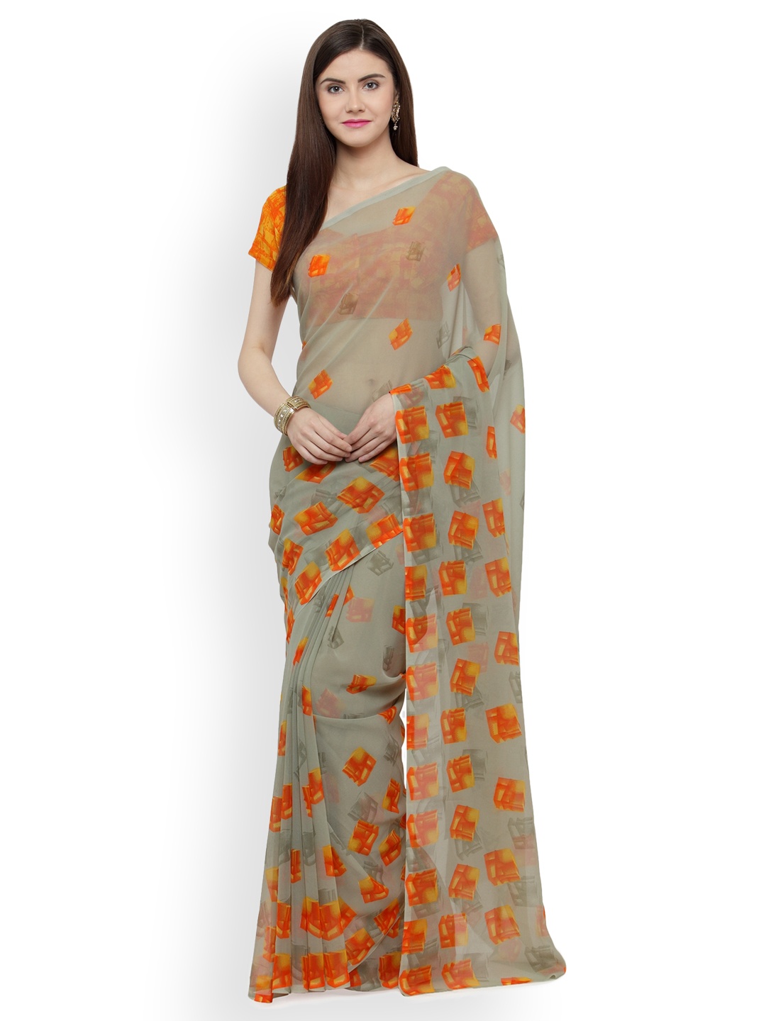 

Shaily Pista Green Printed Pure Georgette Saree