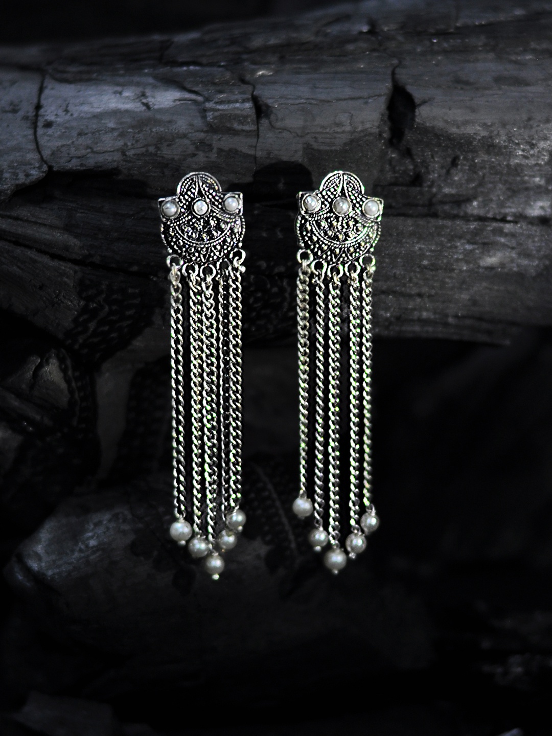 

Rubans Silver-Toned & White Classic Drop Earrings