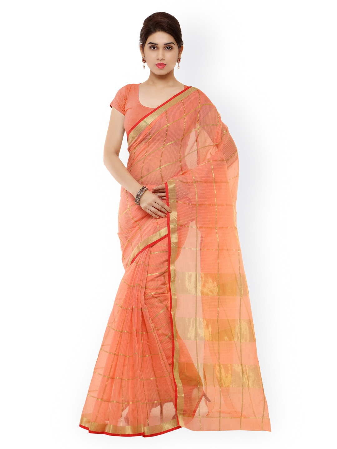 

Vogue Era Peach-Coloured Pure Cotton Woven Design Kota Saree