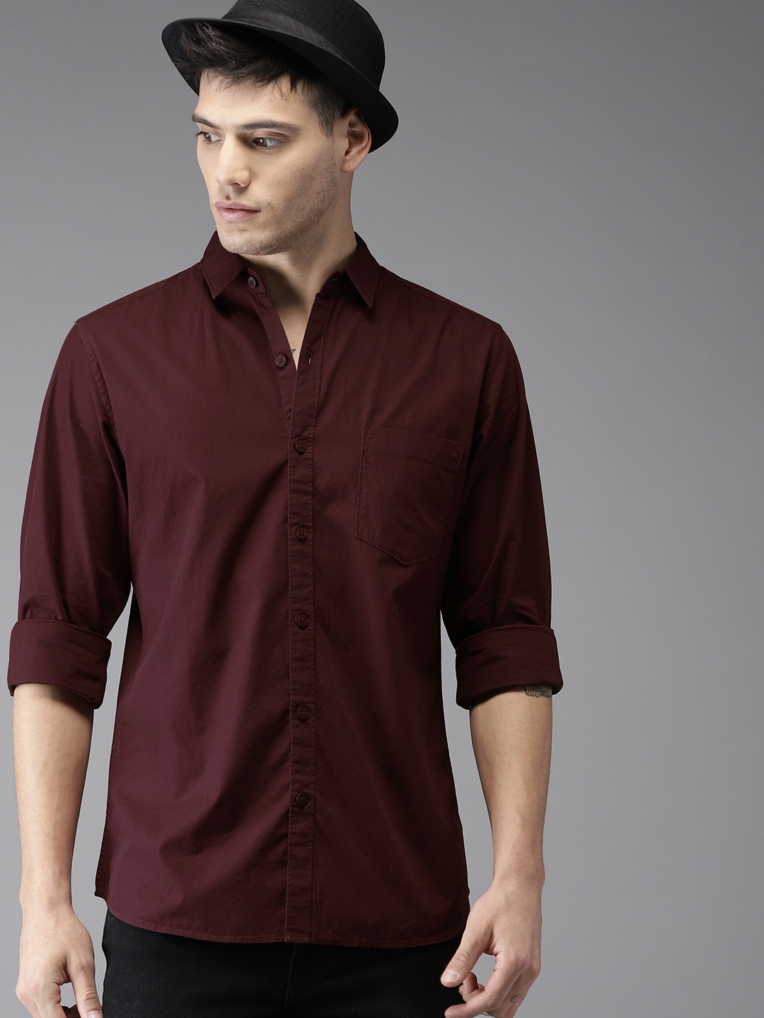 

HERE&NOW Men Burgundy Casual Shirt