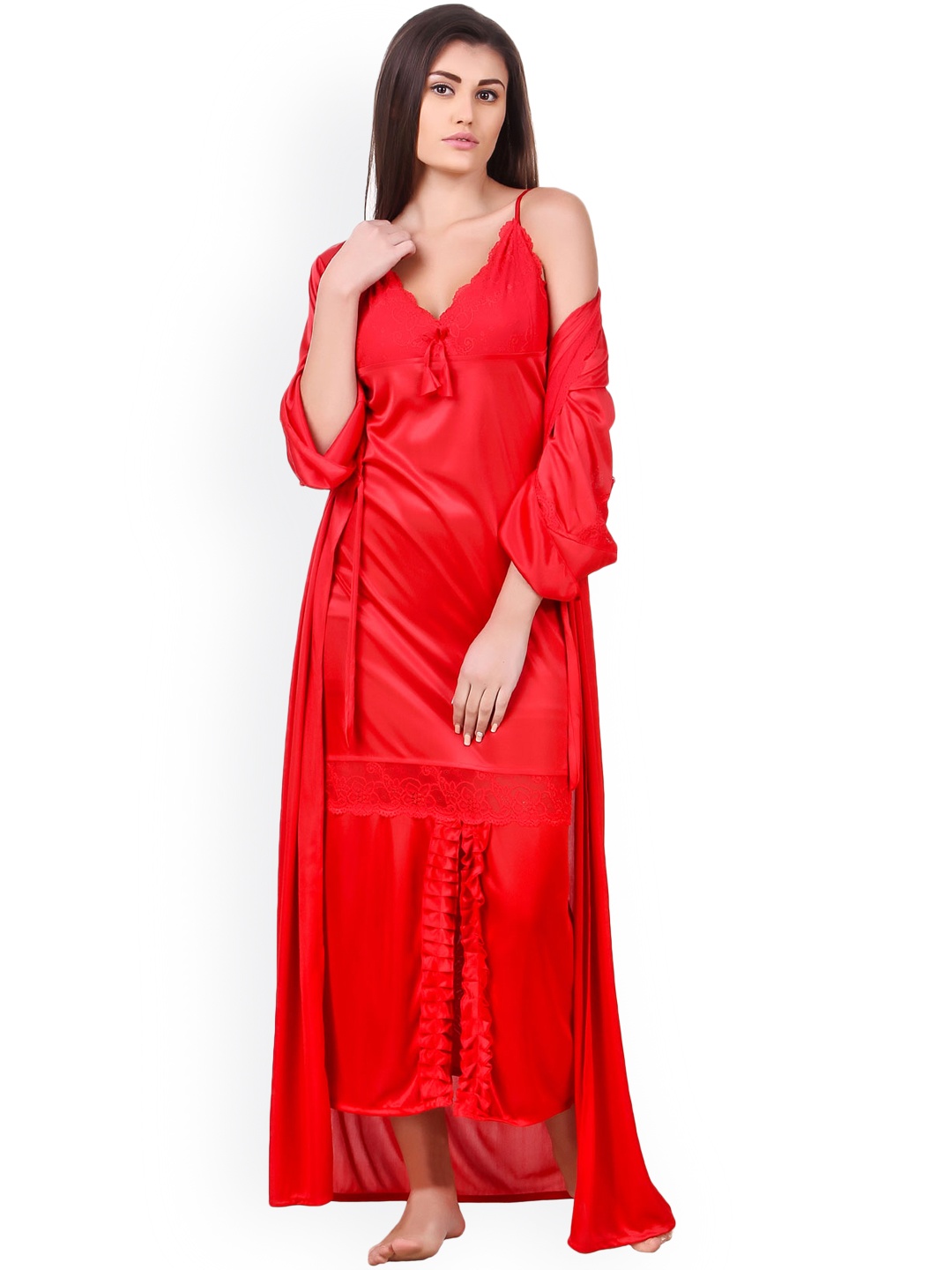 

Fasense Red Maxi Nightdress with Robe ED007A3