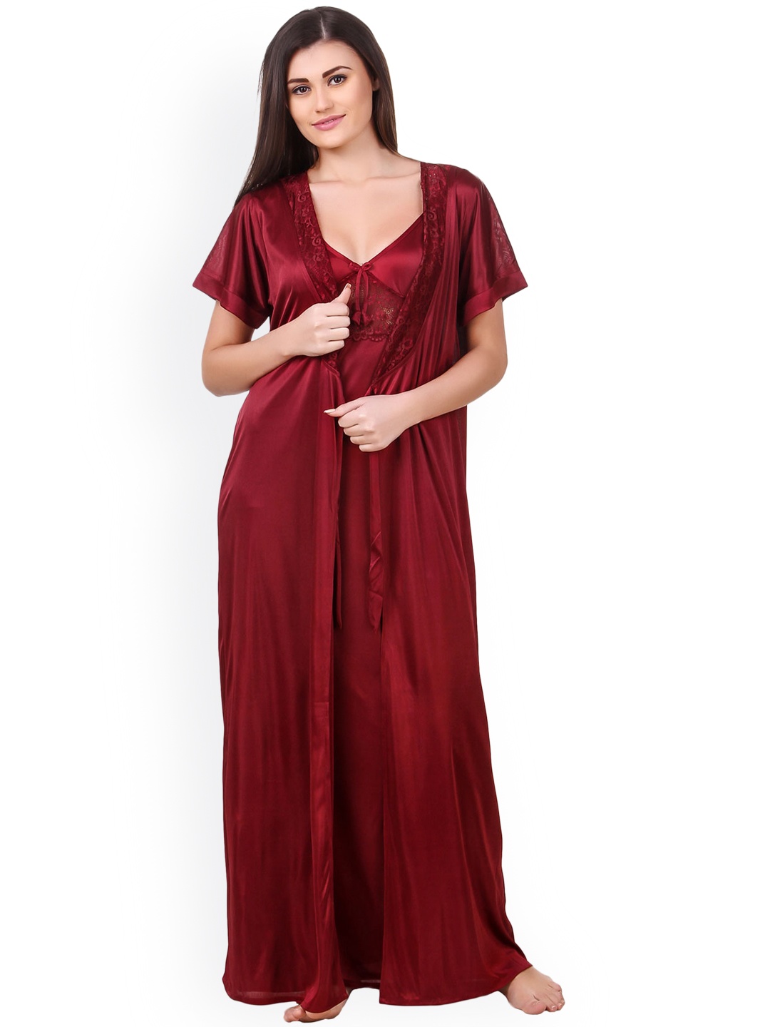 

Fasense Women Maroon Solid Nightdress OM007D3