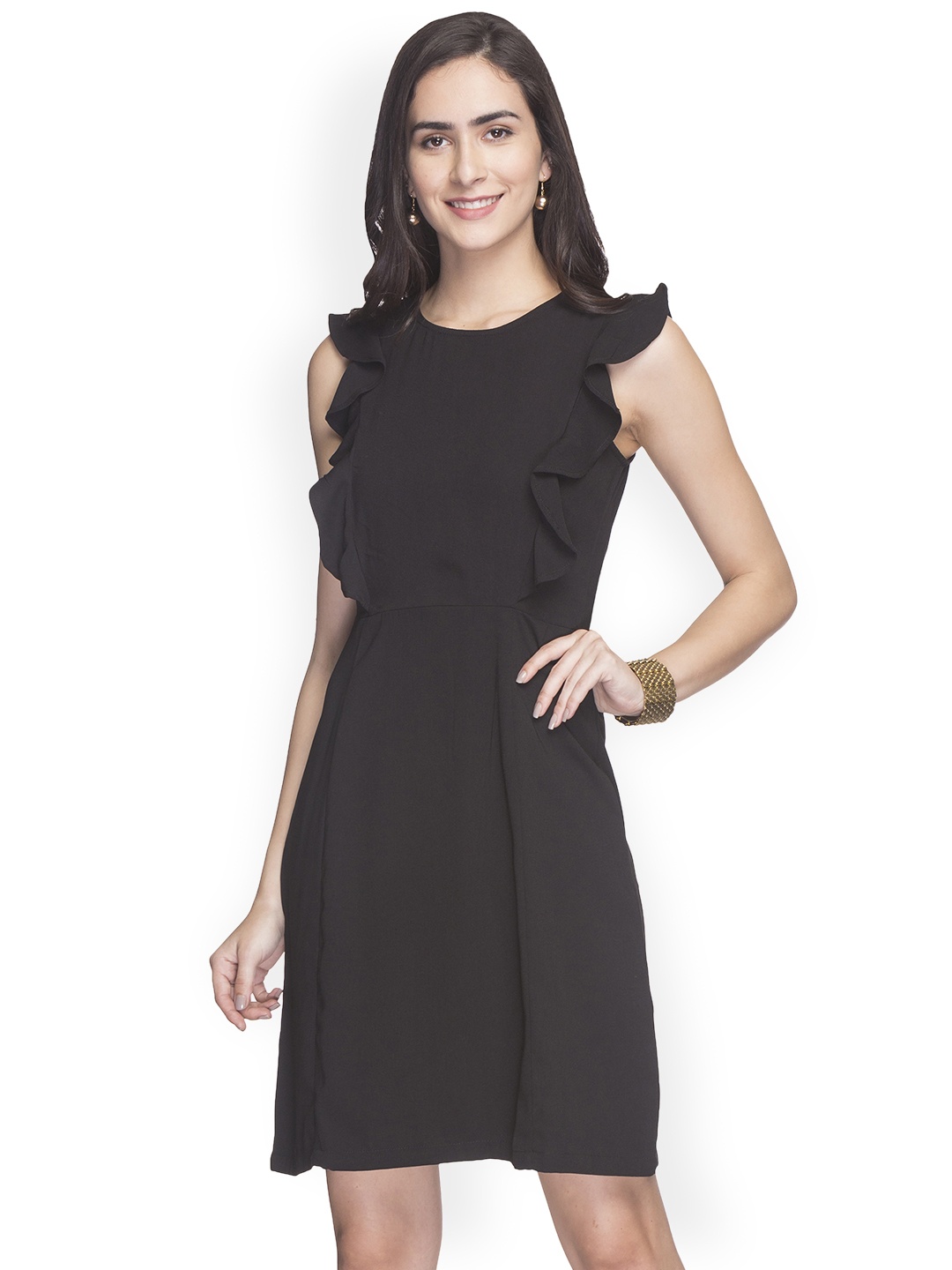 

Globus Women Black Solid Fit and Flare Dress
