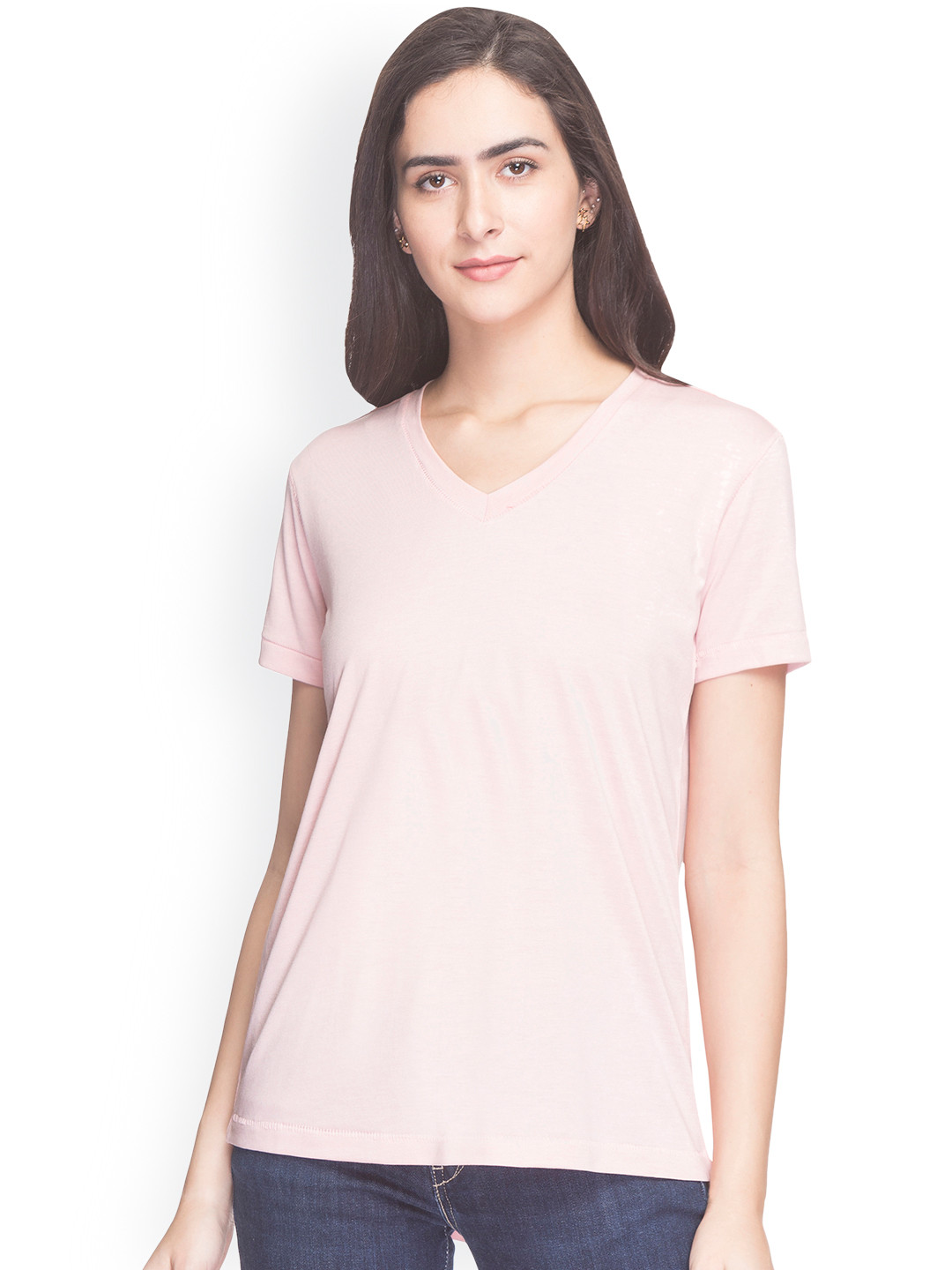 

Globus Women Pink Solid V-Neck T-shirt