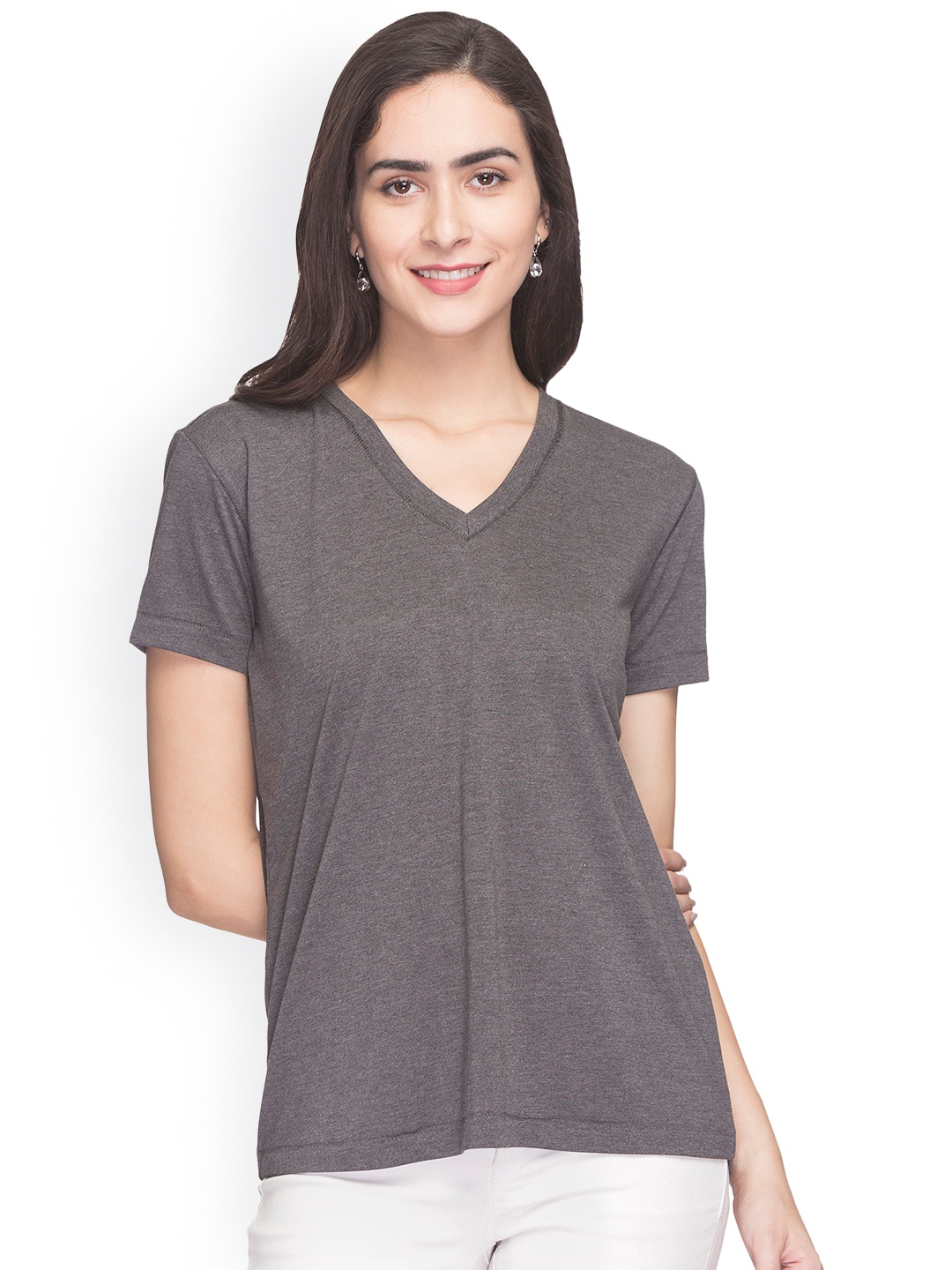 

Globus Women Charcoal Solid V-Neck T-shirt