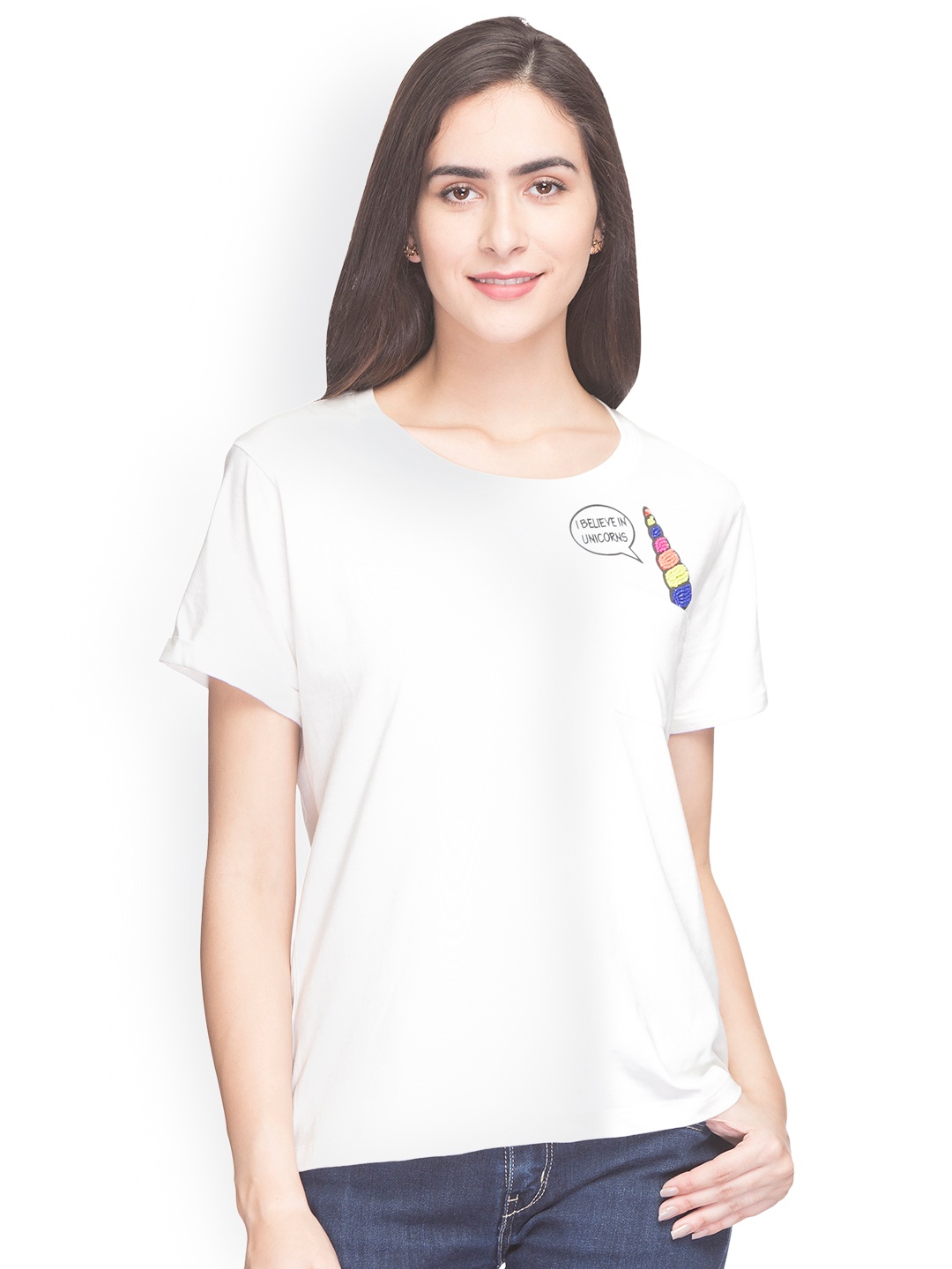 

Globus Women White Printed Round Neck T-shirt