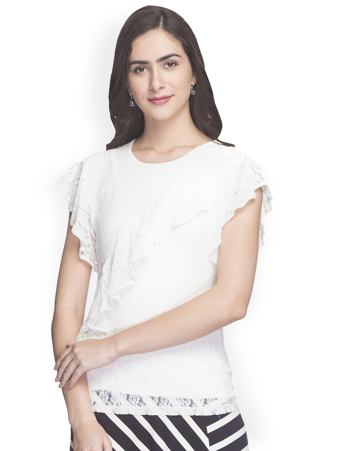 

Globus Women White Self Design Lace Top