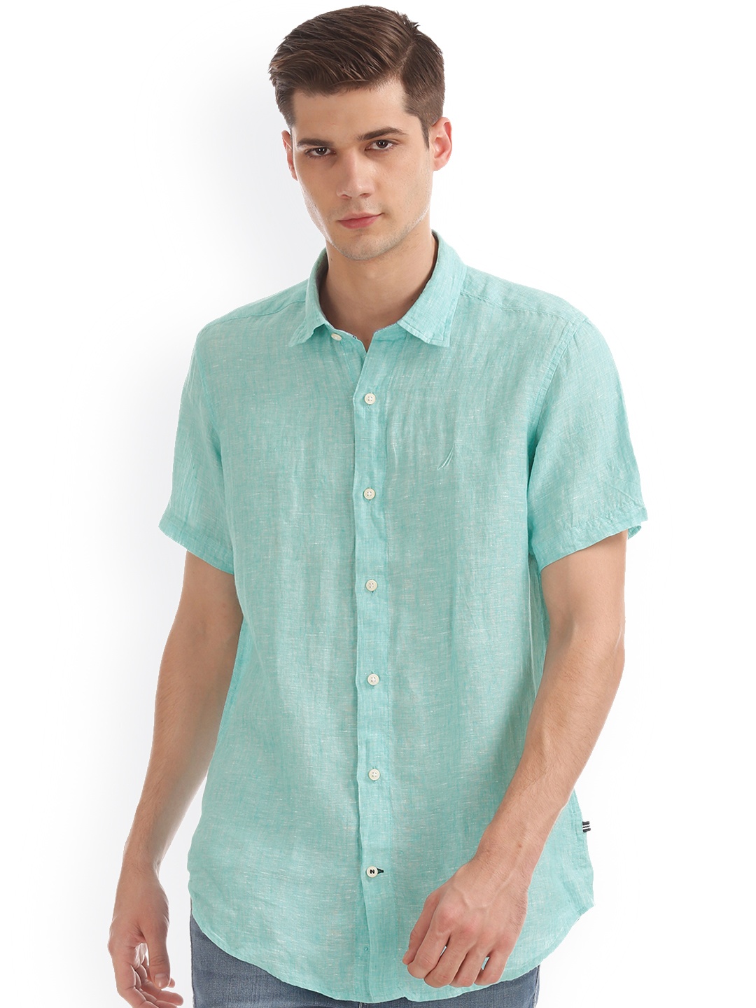 

Nautica Men Sea Green Classic Regular Fit Solid Casual Shirt