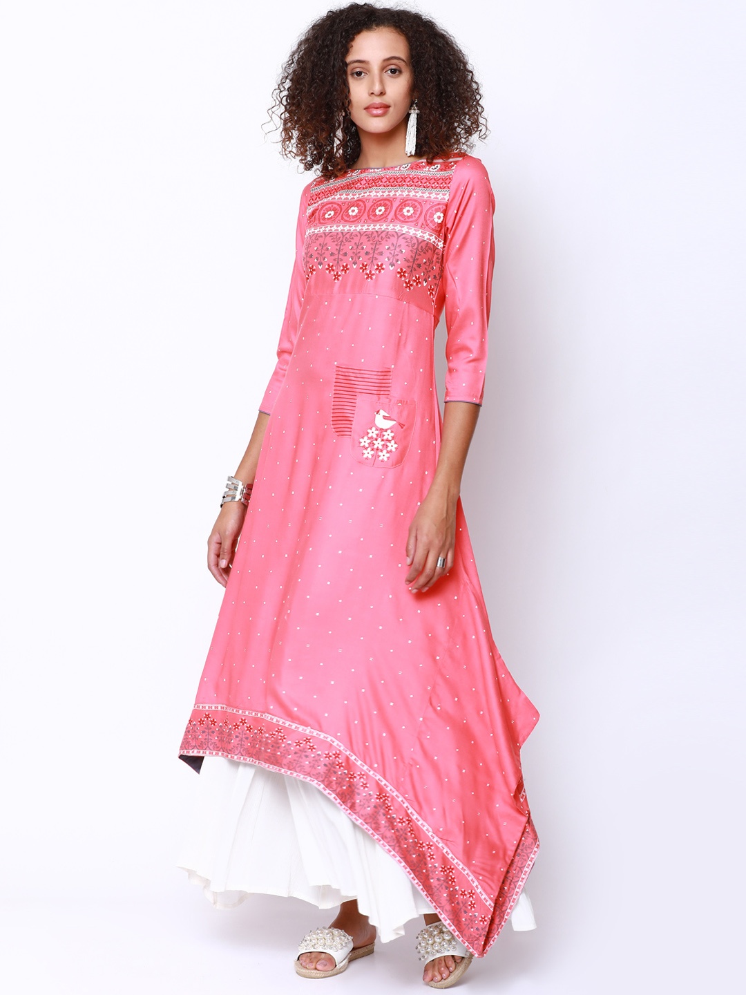 

Vishudh Women Pink Printed Asymmetric Anarkali Kurta