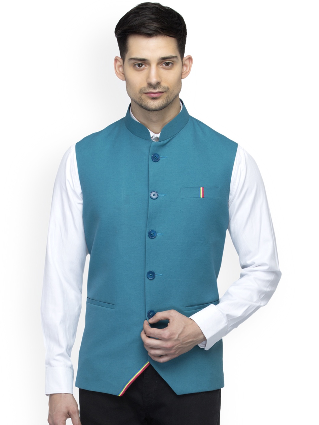 

Favoroski Men's Teal Nehru Jacket