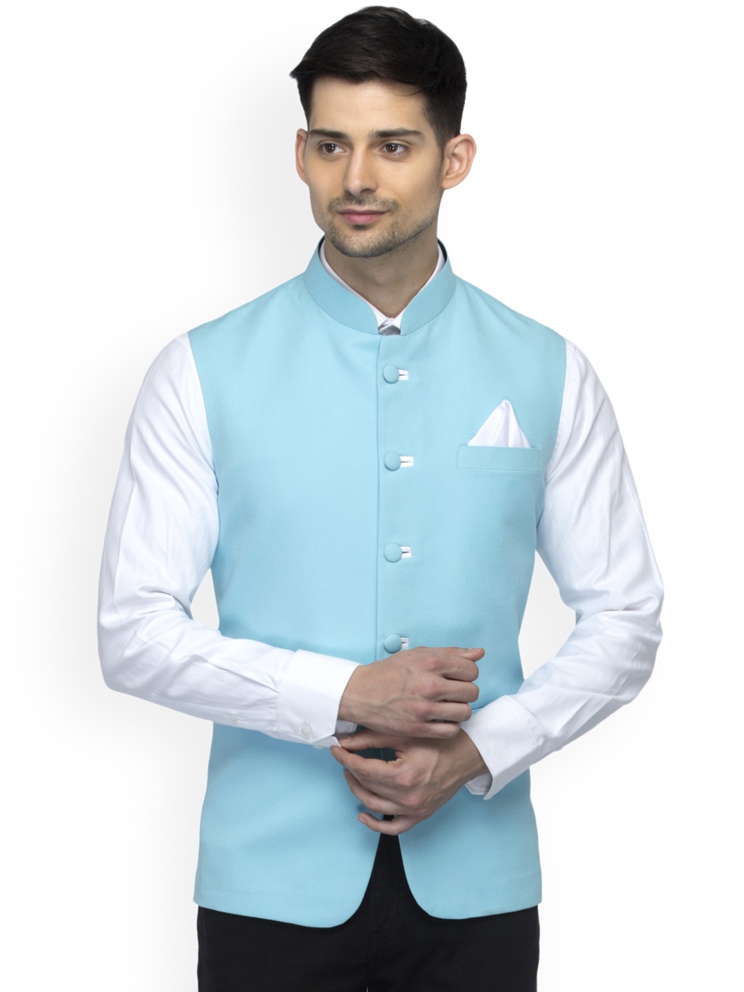 

Favoroski Men's Sea Green Nehru Jacket
