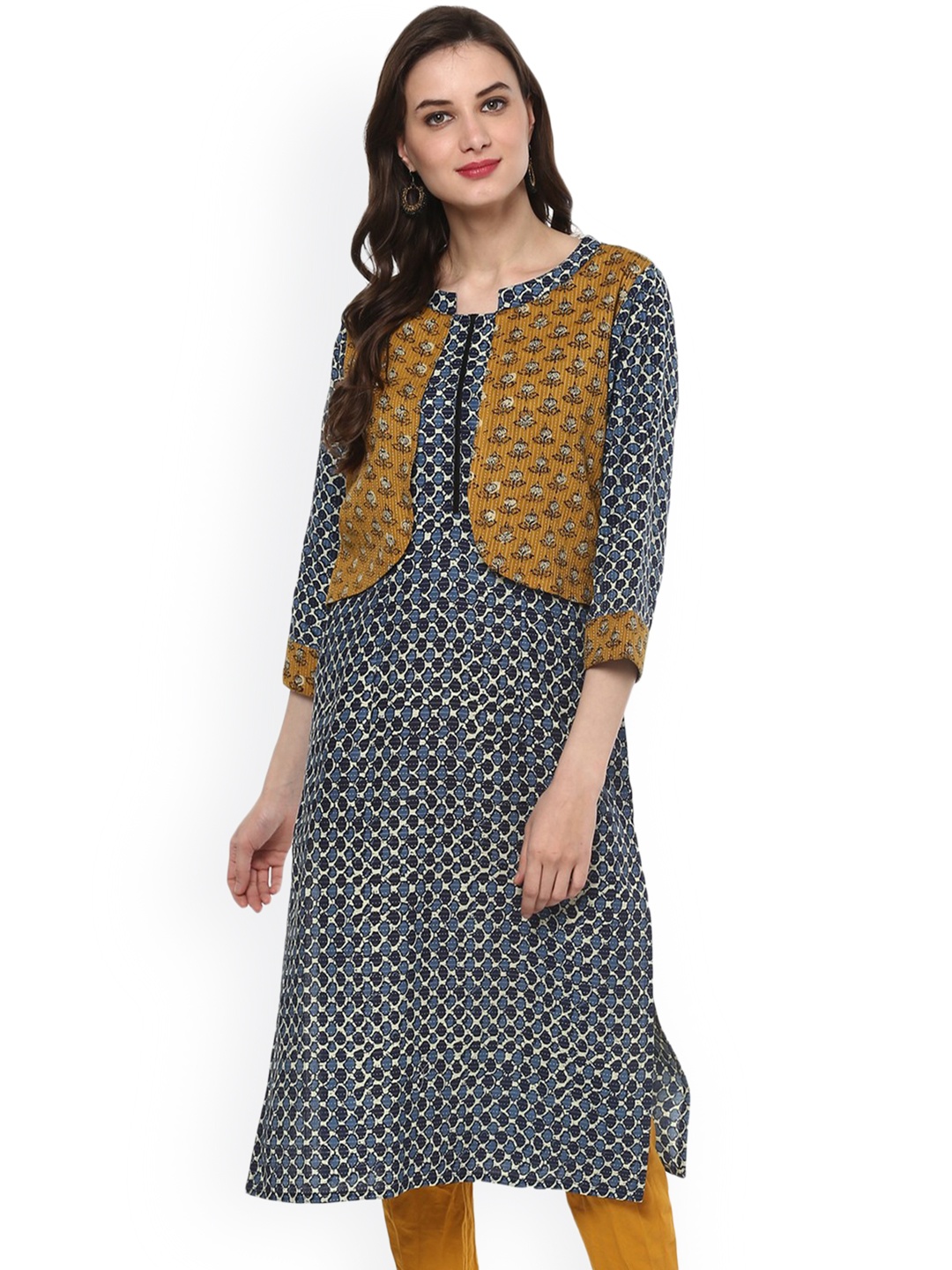 

Pannkh Women Navy Blue Printed Straight Kurta