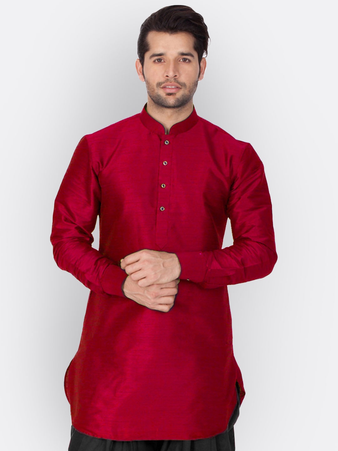 

VASTRAMAY Men Maroon Solid Straight Kurta