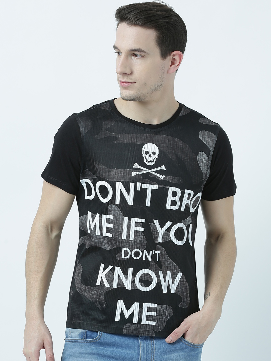 

Wear Your Mind Men Black Printed Round Neck T-shirt