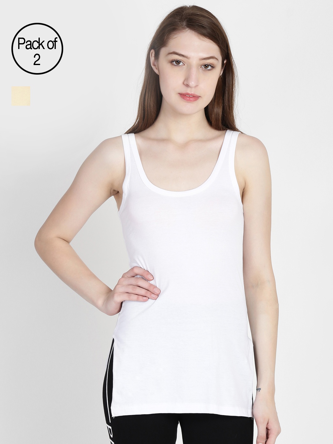 

Leading Lady Pack of 2 Camisoles DC-140-WH-BLK-XXL, Beige