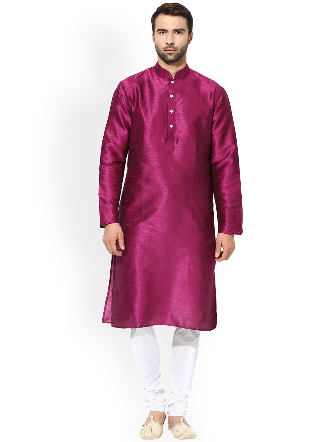 

KISAH Men Magenta & White Solid Kurta with Churidar