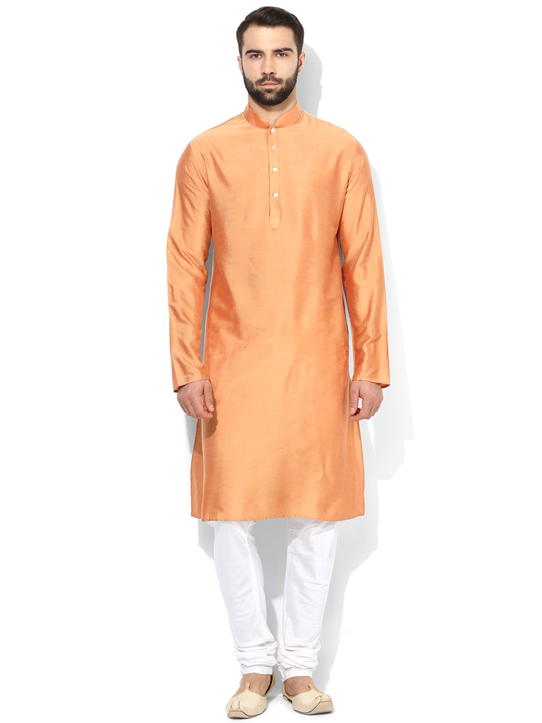

KISAH Men Peach-Coloured & White Solid Kurta with Churidar