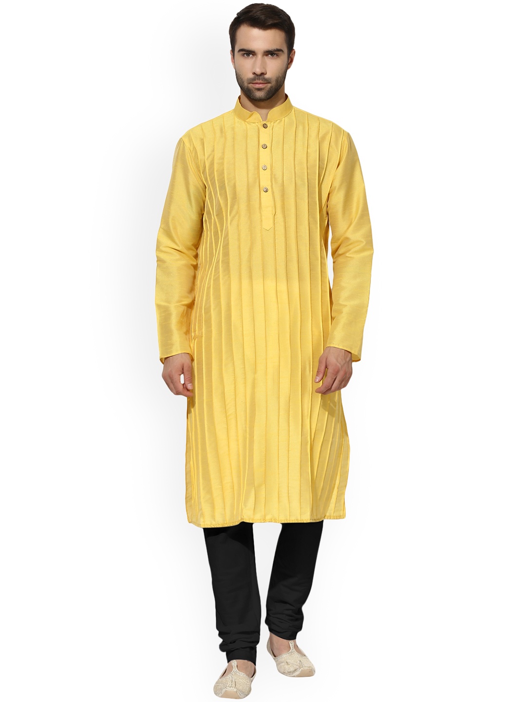 

KISAH Men Yellow & Black Striped Kurta with Churidar