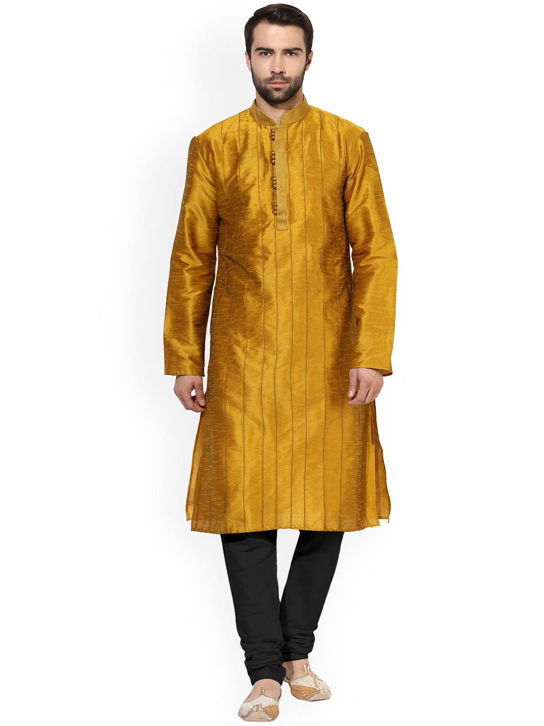 

KISAH Men Mustard & Black Striped Kurta with Churidar