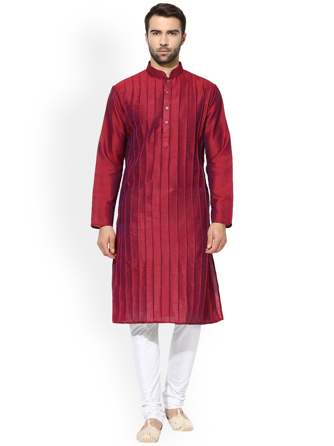 

KISAH Men Maroon & White Striped Kurta with Churidar