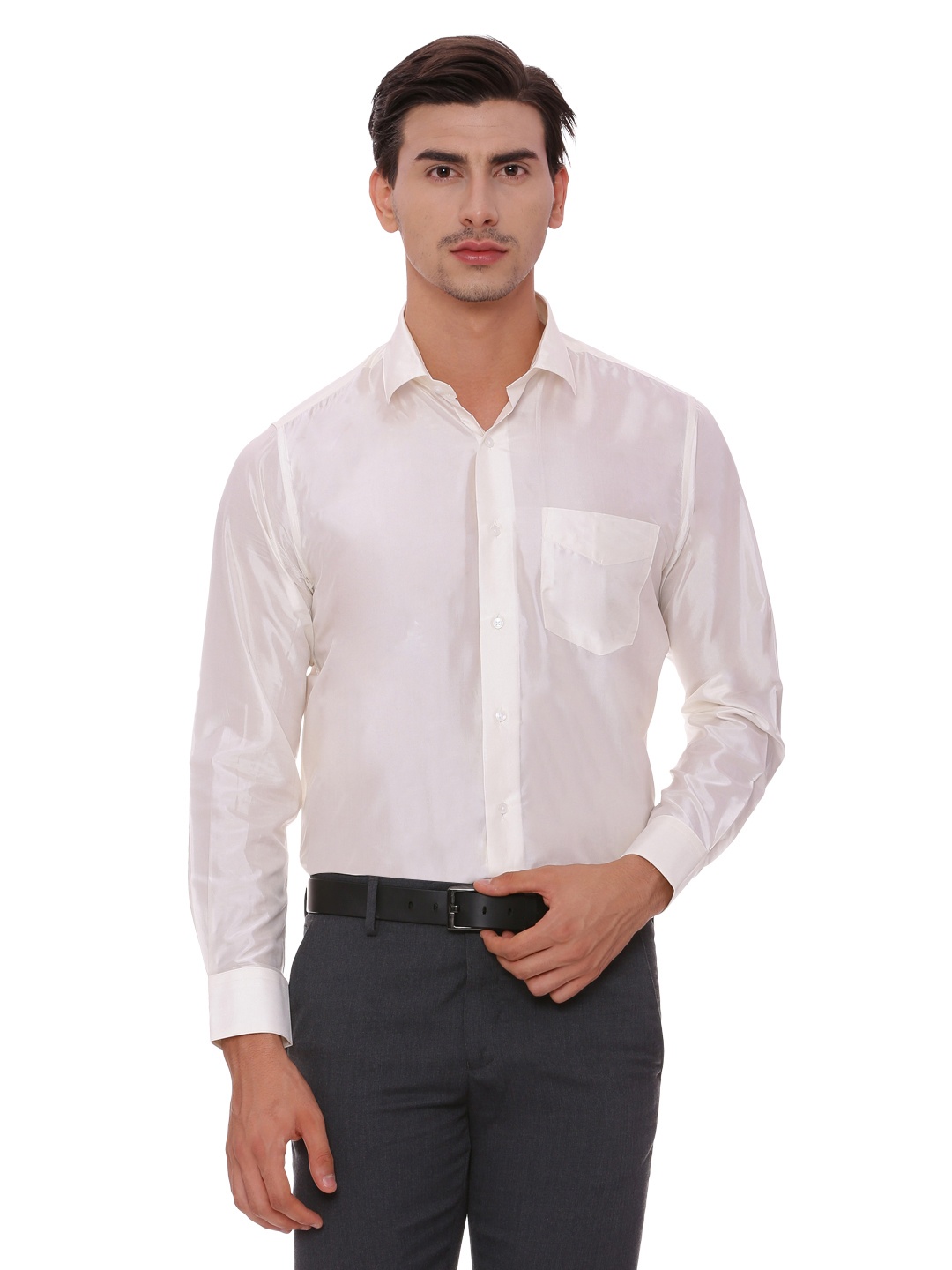 

Van Heusen Men Cream-Coloured Regular Fit Solid Formal Shirt