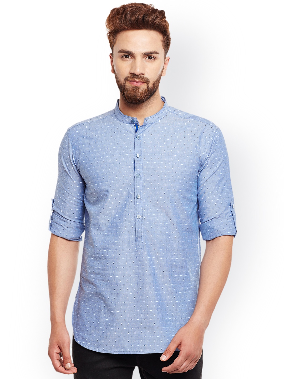 

even Men Blue Printed Straight Kurta