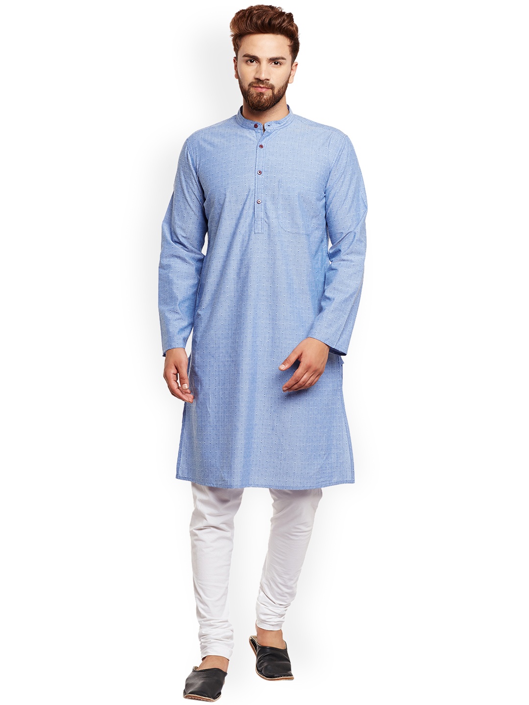 

even Men Blue Woven Design A-Line Kurta