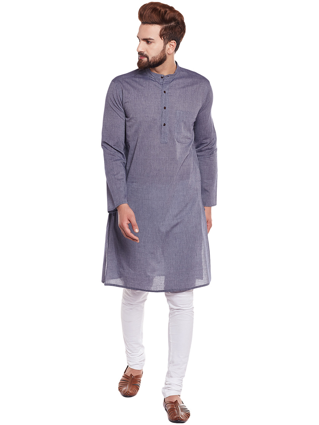 

even Men Grey Striped A-Line Kurta