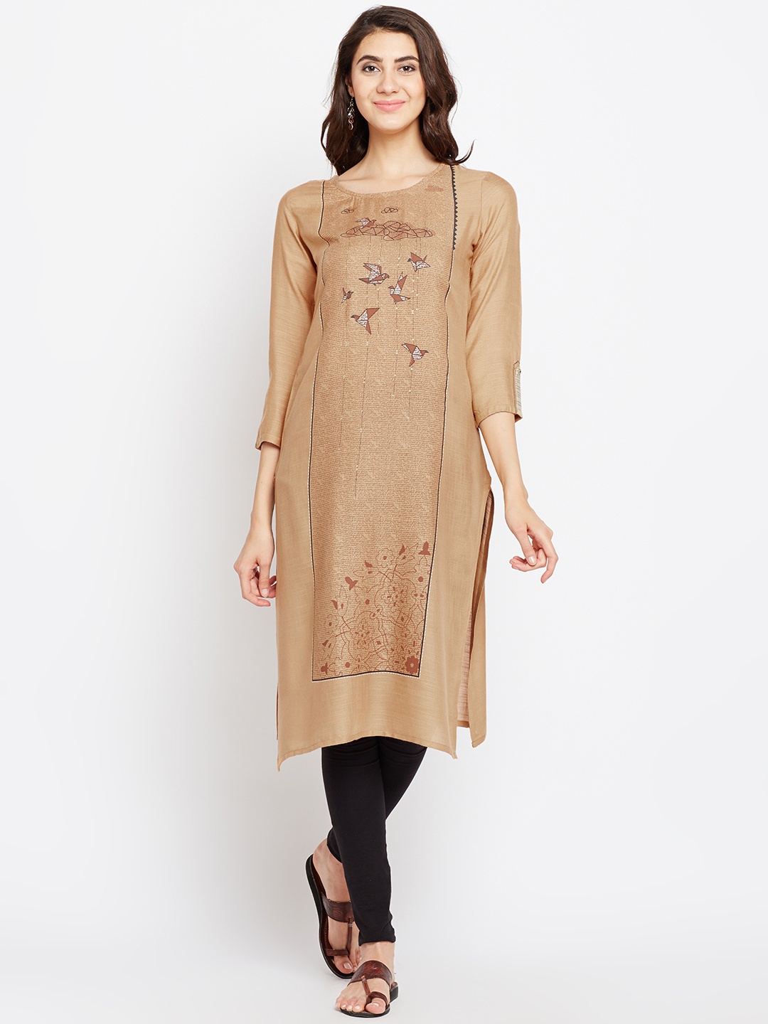 

Span Women Brown Printed Straight Kurta