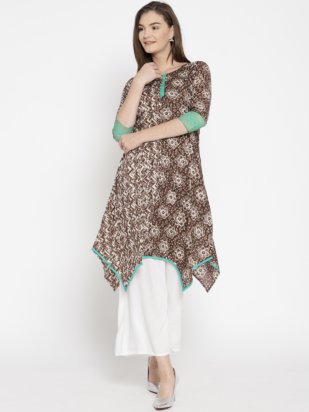 

Span Women Brown Printed A-Line Kurta