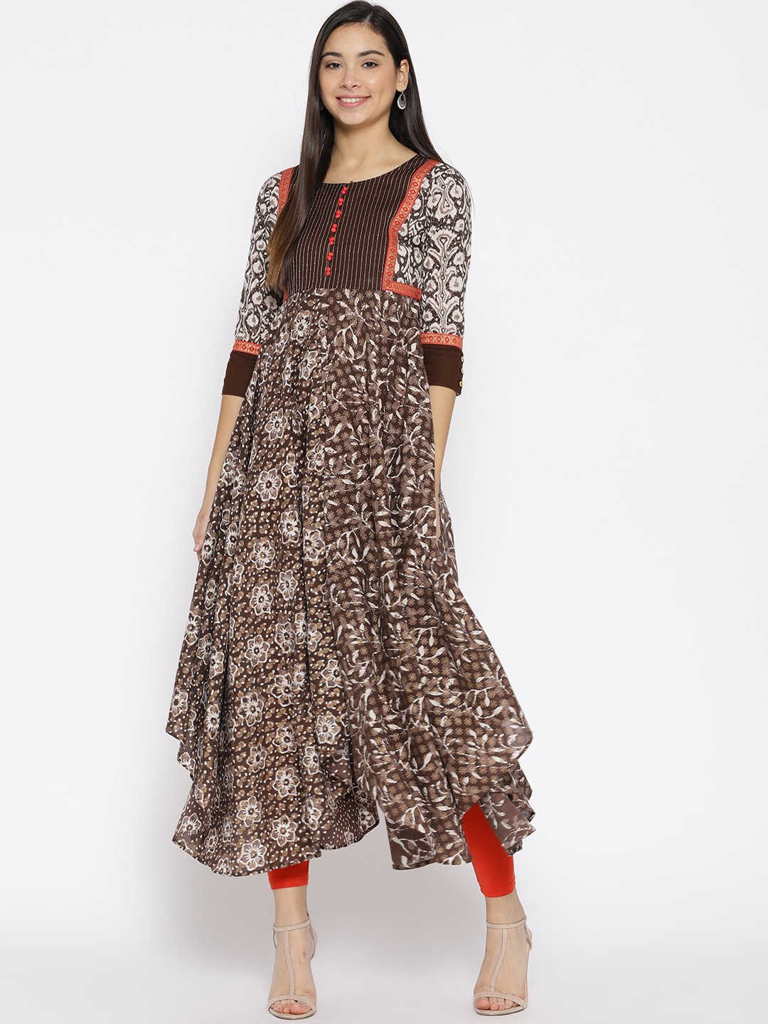 

Span Women Brown & Off-White Printed A-Line Kurta