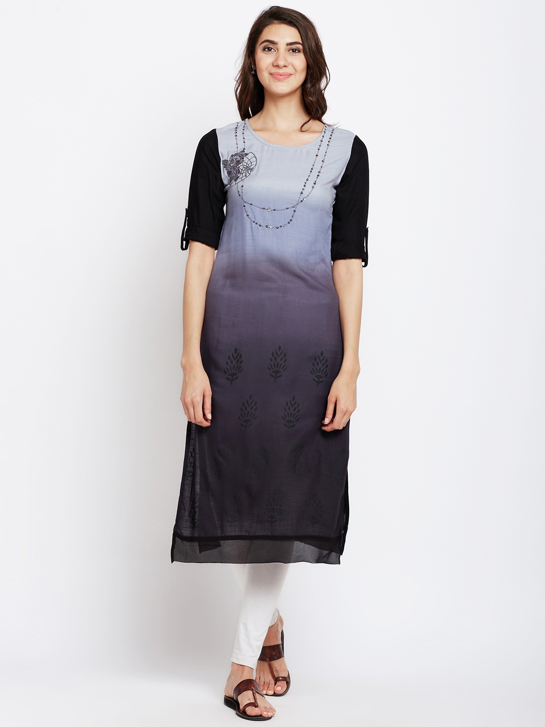 

Span Women Grey Ombre-Dyed Straight Kurta