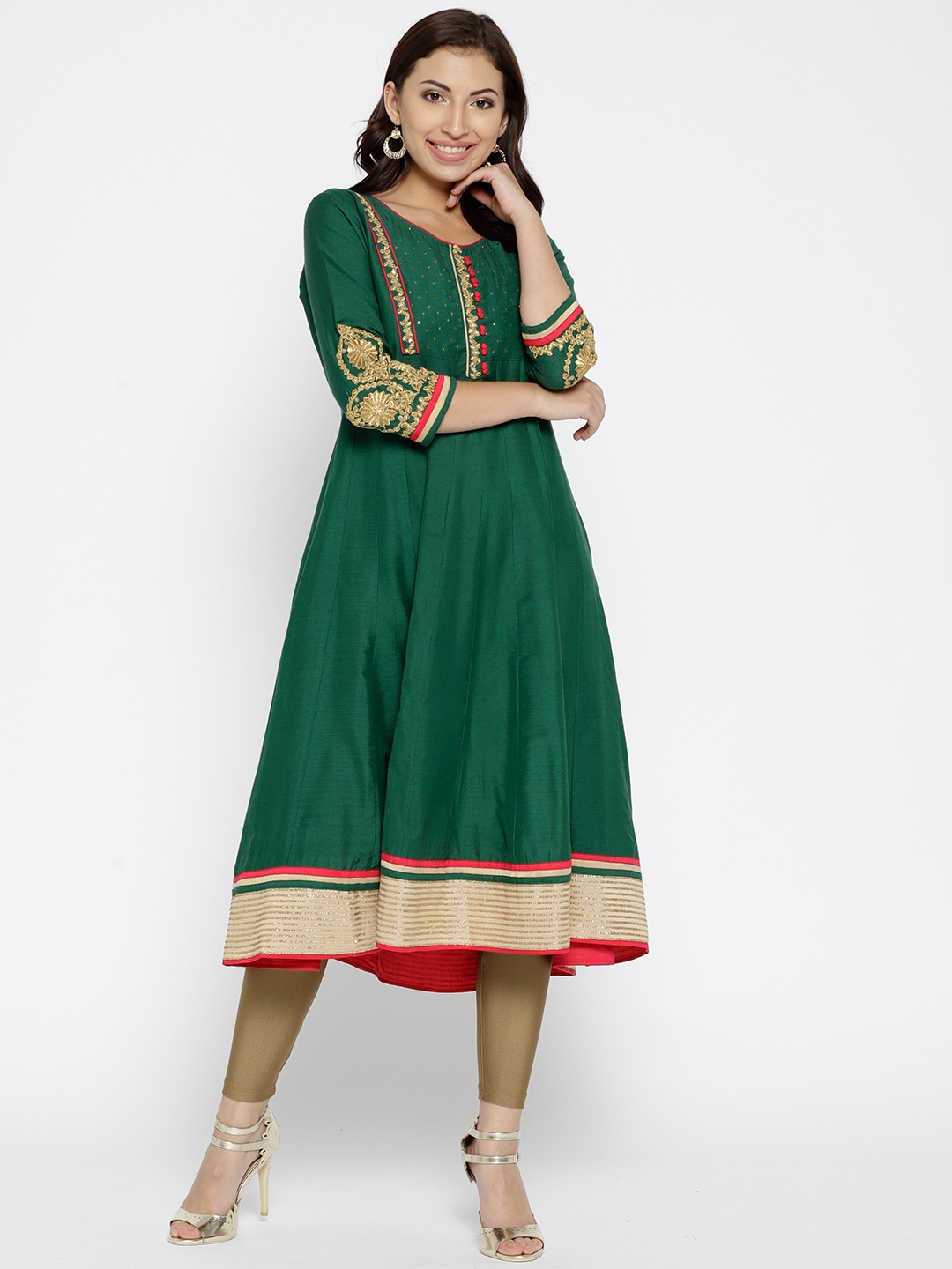 

Span Women Green Yoke Design Anarkali Kurta