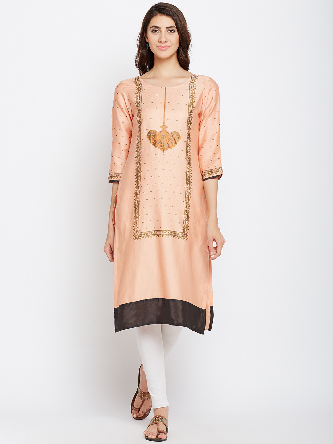

Span Women Peach-Coloured Printed Straight Kurta