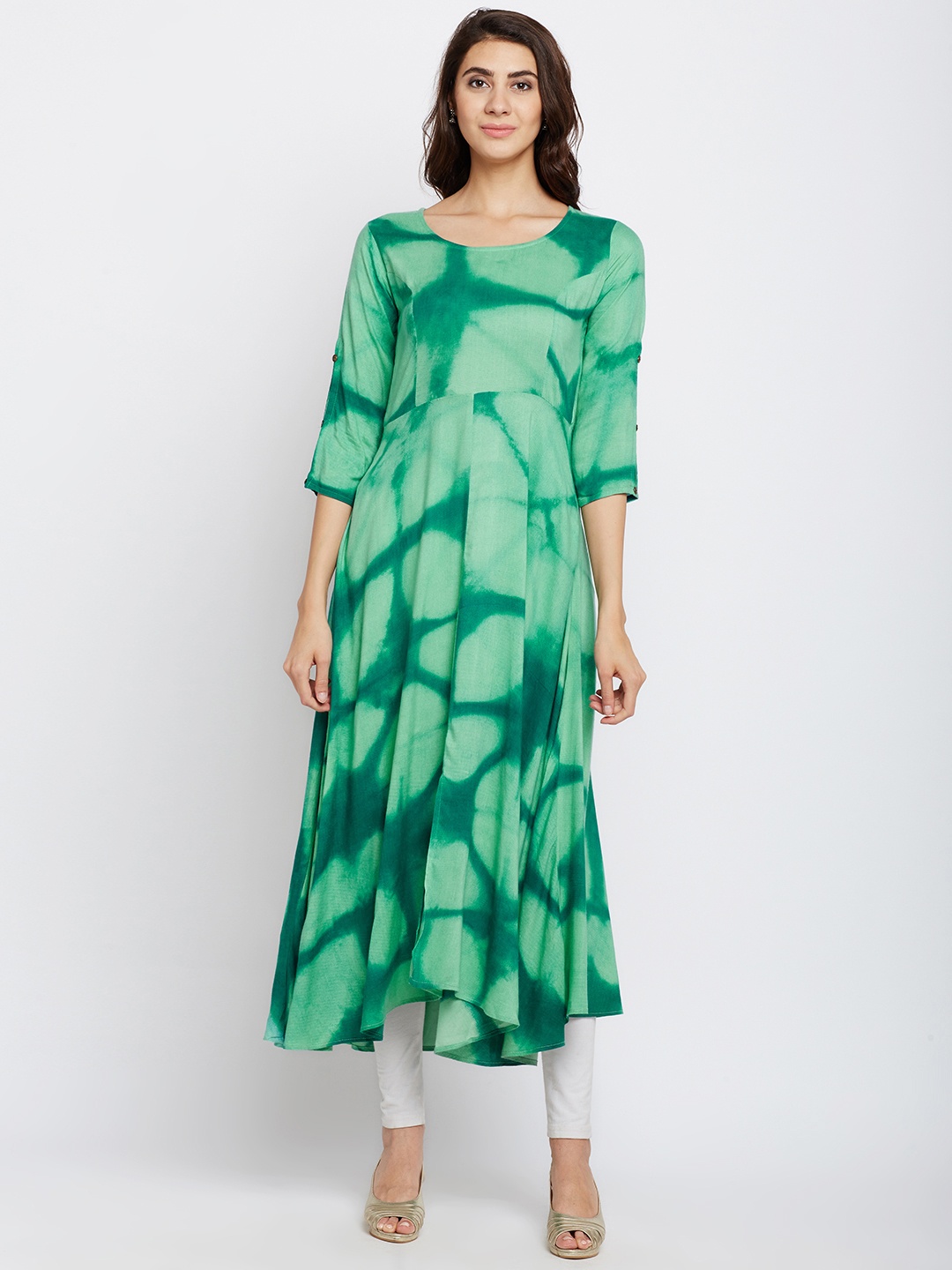 

Span Women Green Printed Anarkali Kurta