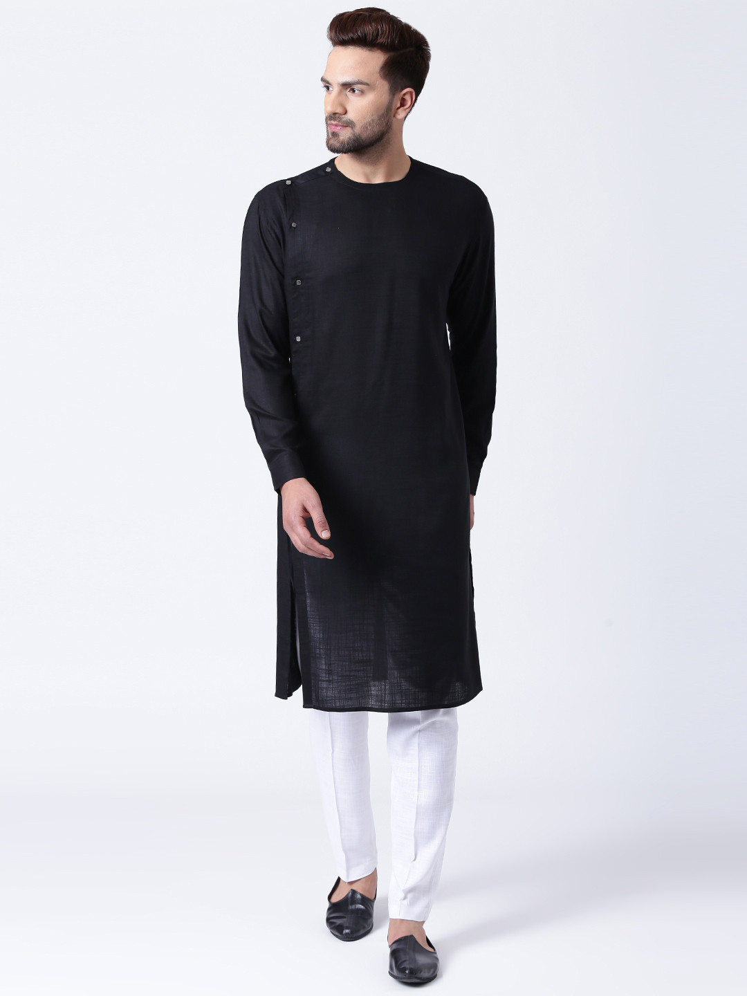 

I Know Men Black Solid Straight Kurta