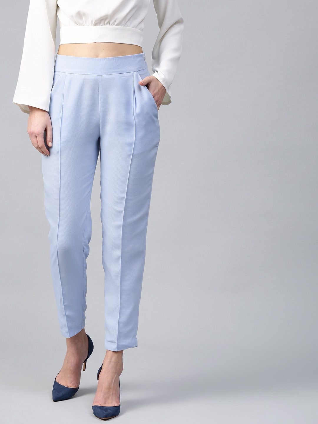 

SASSAFRAS Women Blue Regular Fit Solid Cigarette Trousers