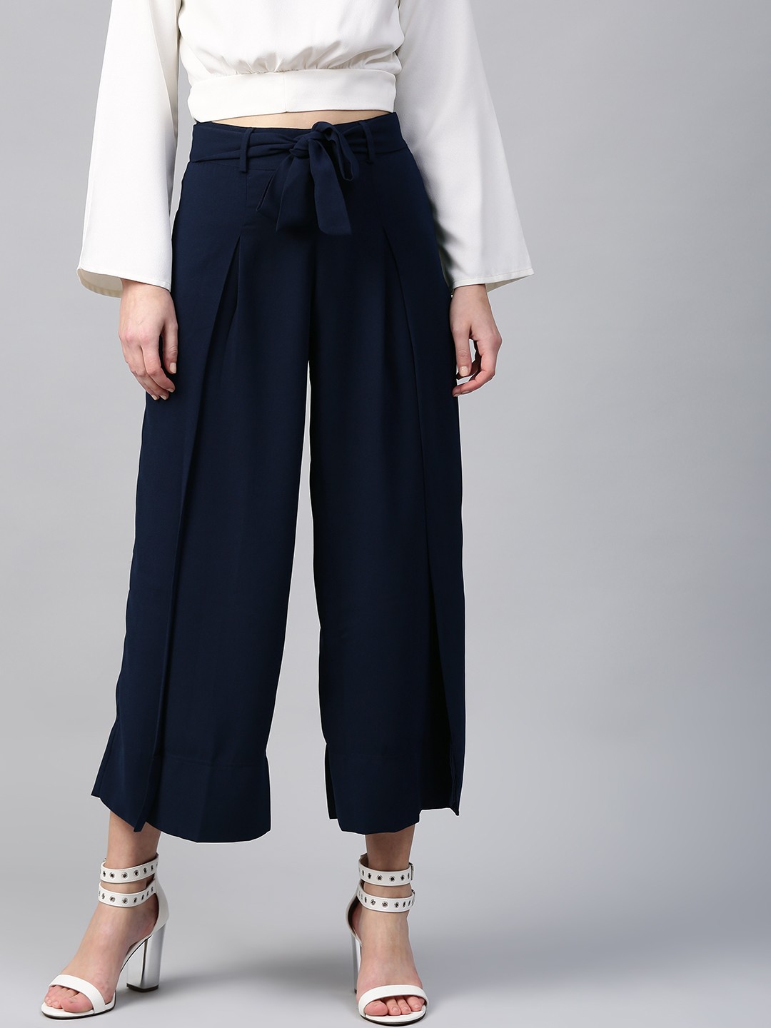 

SASSAFRAS Women Navy Blue Regular Fit Solid Parallel Trousers