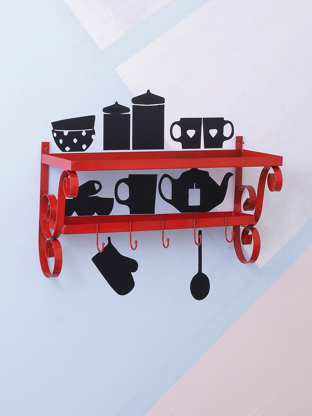 

Home Sparkle Red & Black Metal Basic Wall Shelf With Wall Stickers