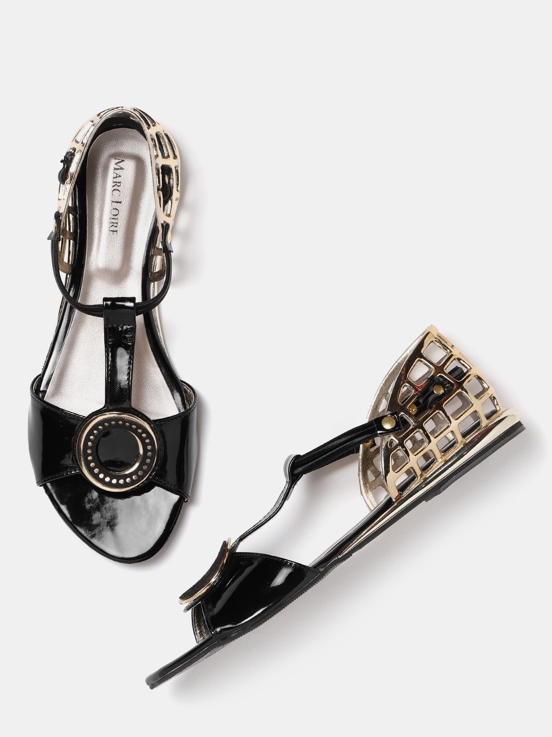 

Marc Loire Women Black & Gold-Toned Solid Open Toe Flats