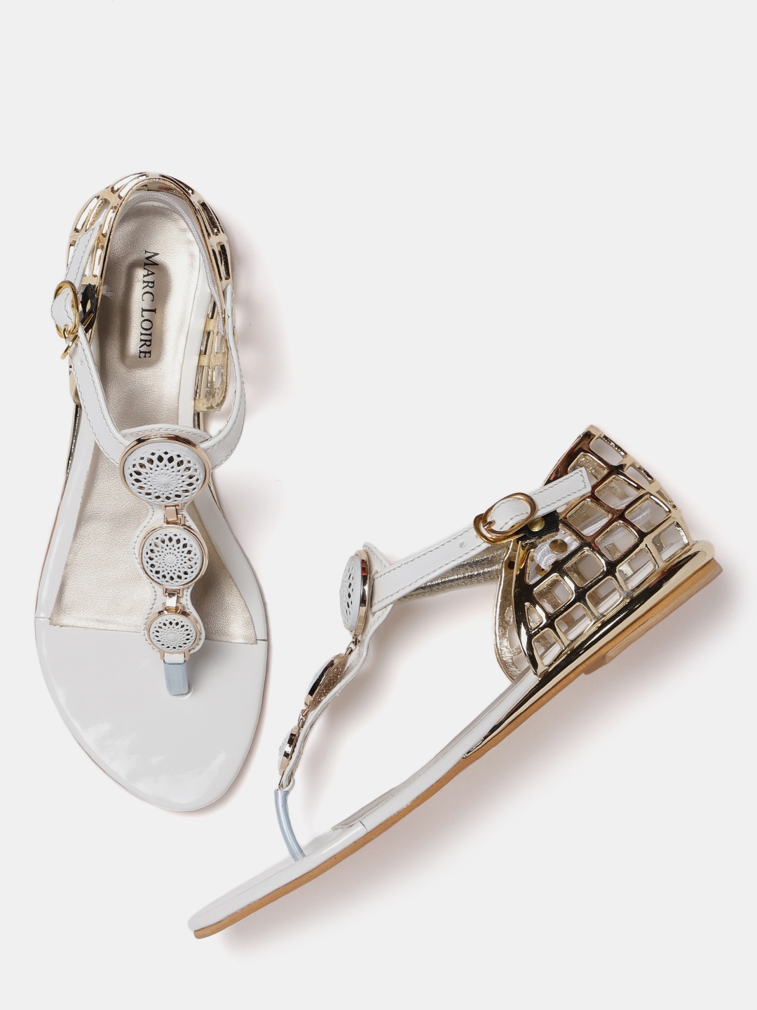 

Marc Loire Women White & Gold-Toned Embellished Open Toe Flats