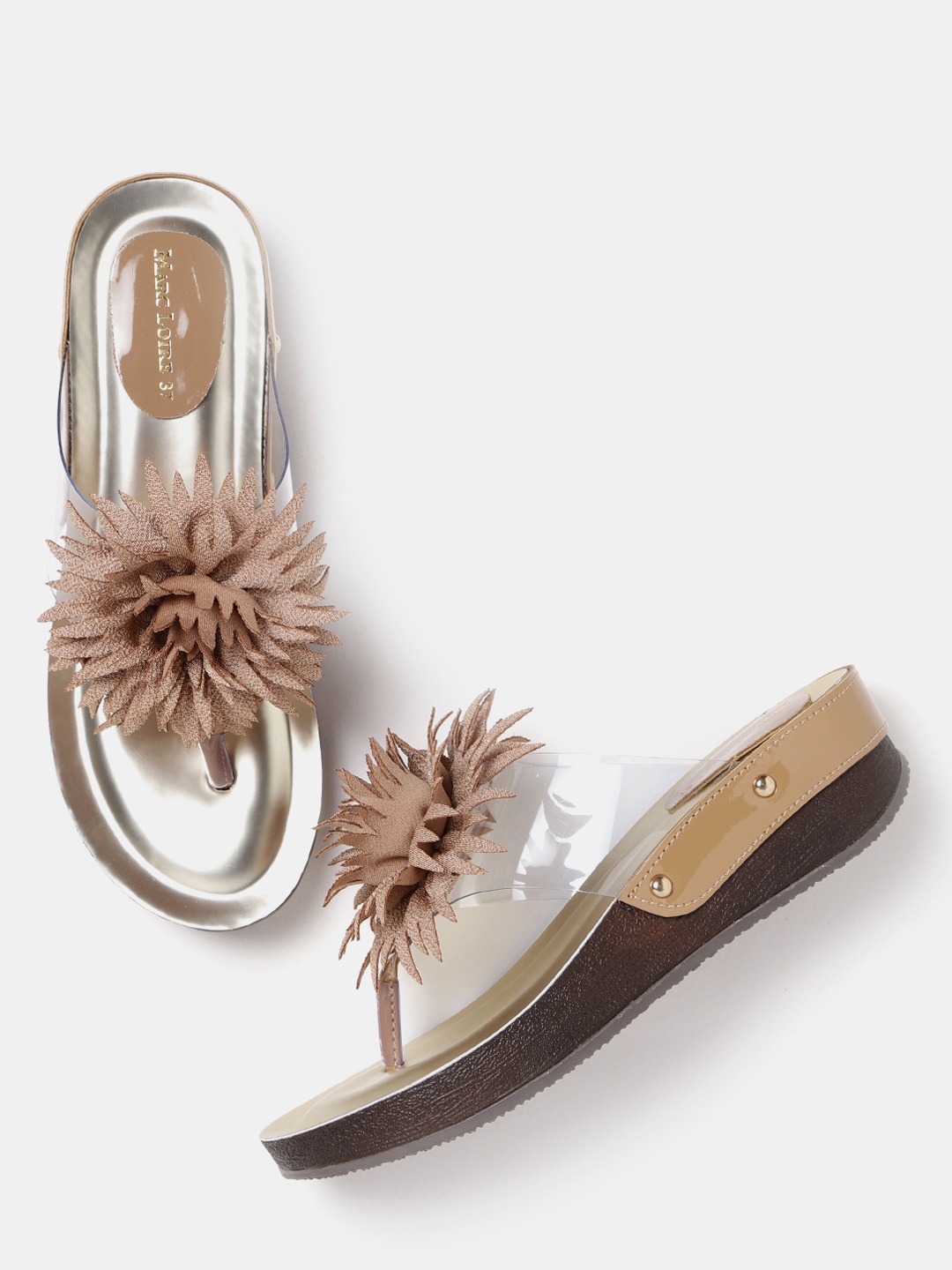 

Marc Loire Women Brown & Transparent Floral Detail Wedges
