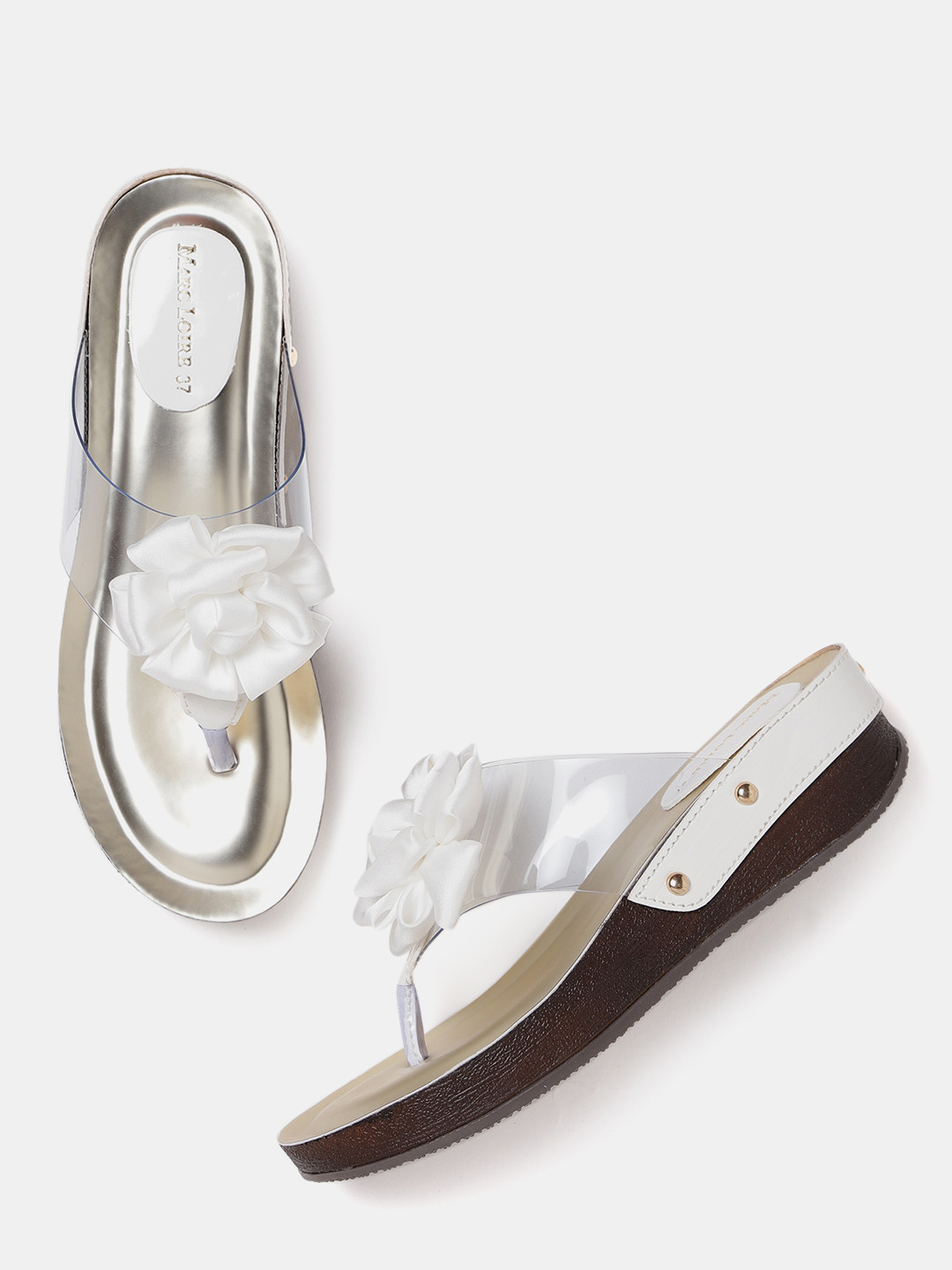

Marc Loire Women White & Transparent Floral Detail Wedges