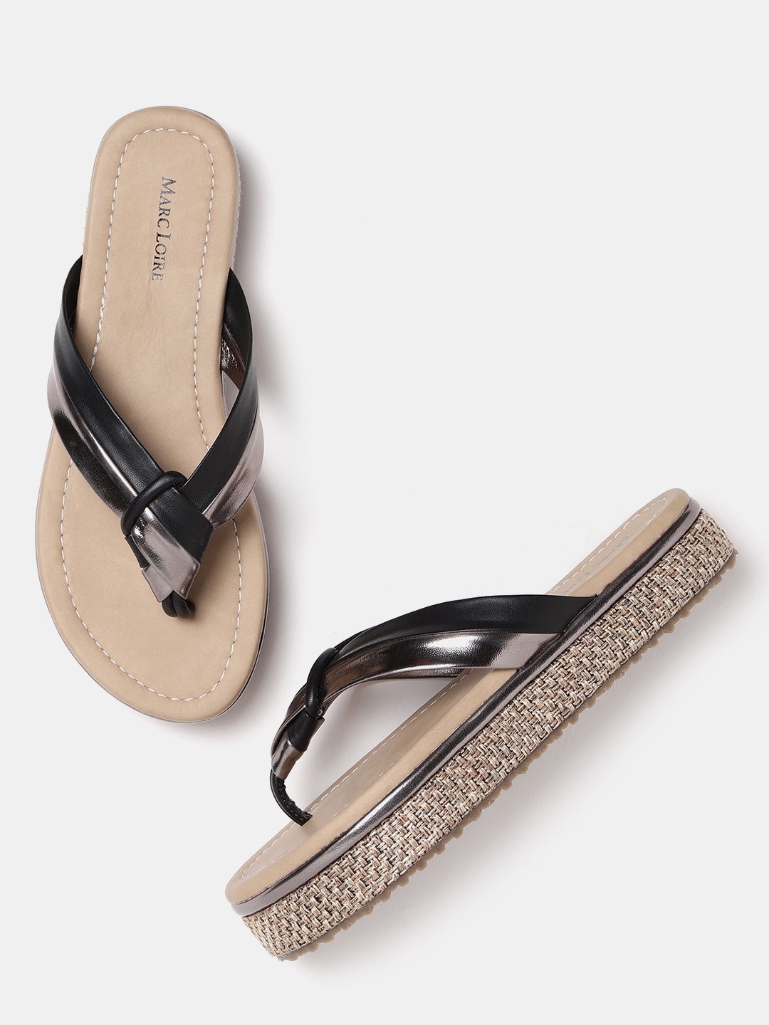 

Marc Loire Women Black & Gunmetal-Toned Solid Sandals