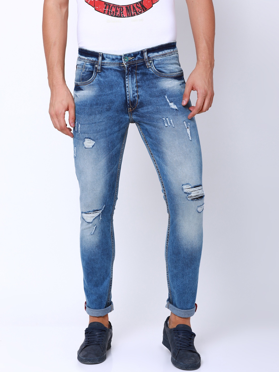 

LOCOMOTIVE Men Blue Slim Fit Mid-Rise Mildly Distressed Stretchable Jeans