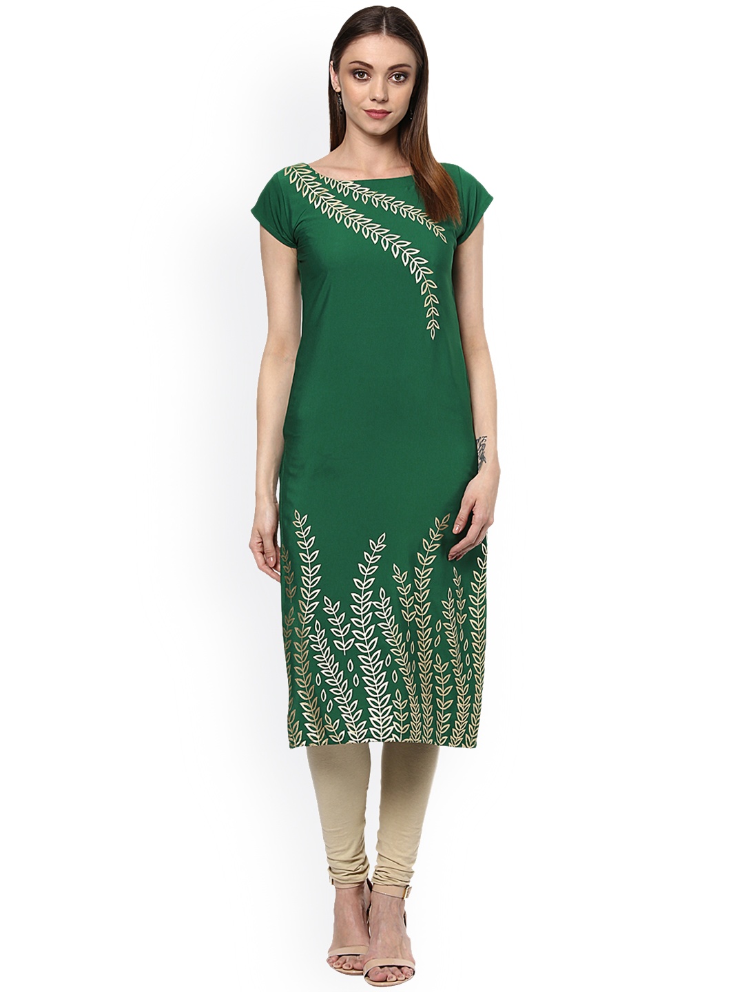 

ZIYAA Women Green Printed Straight Kurta
